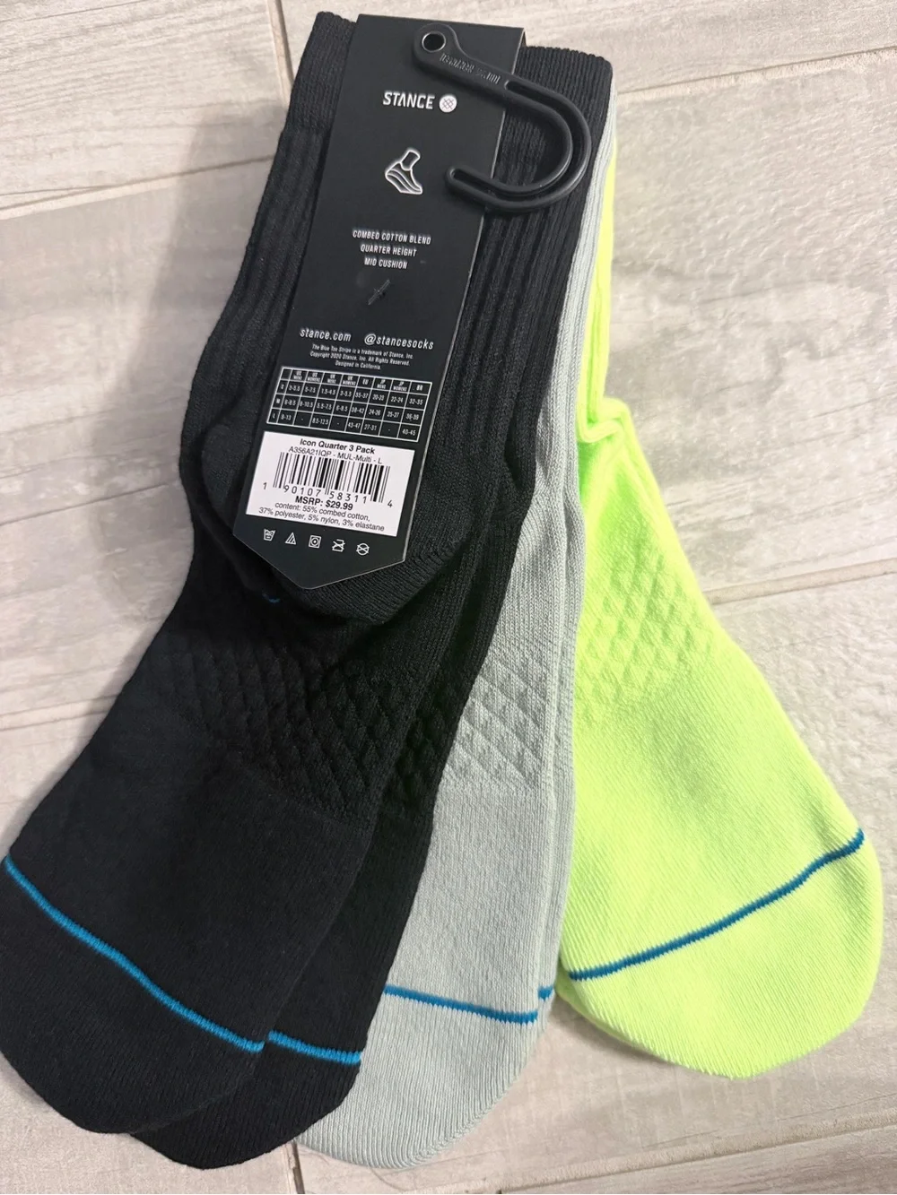 Stance Men's 3-Pack Casual Socks - Neon Yellow, Light Gray, Black